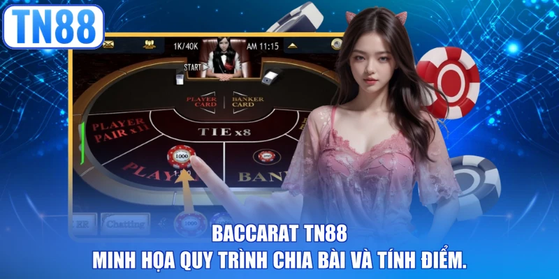 Baccarat TN88 minh họa quy trình chia bài và tính điểm.